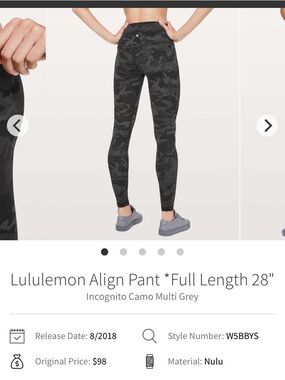 Lululemon Align Pant - Incognito Camo Multi Grey size 4